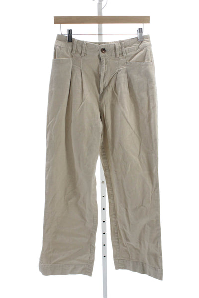 Avec Les Filles Womens Dress Pants Beige Cotton Blend Button Size S