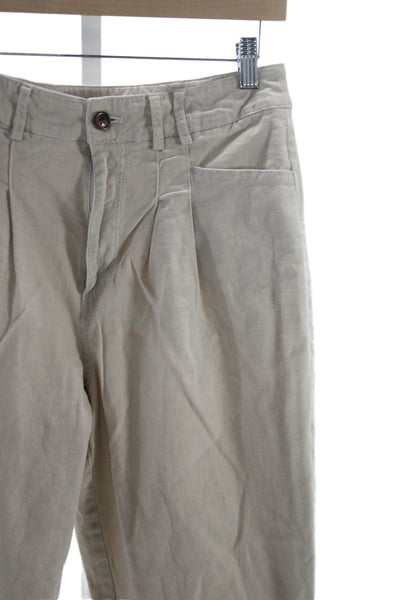 Avec Les Filles Womens Dress Pants Beige Cotton Blend Button Size S