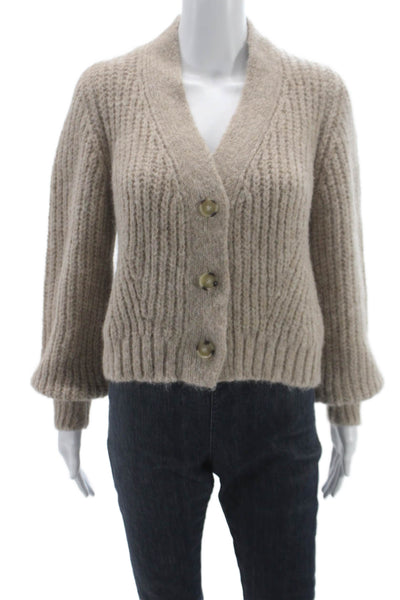 Eleven Six Womens Beige V Neck Superfine Alpaca Cardigan Long Sleeve Size XS