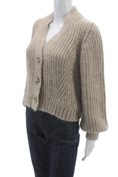 Eleven Six Womens Beige V Neck Superfine Alpaca Cardigan Long Sleeve Size XS