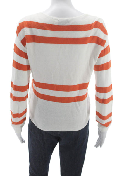 LNA Women Pullover Sweater White V Neck Striped Long Sleeve Size S