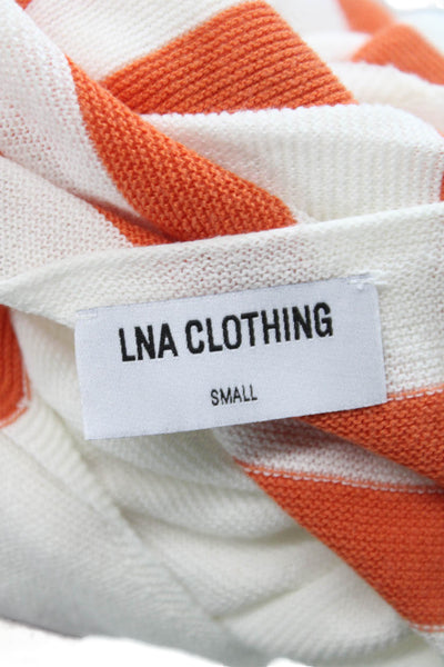 LNA Women Pullover Sweater White V Neck Striped Long Sleeve Size S