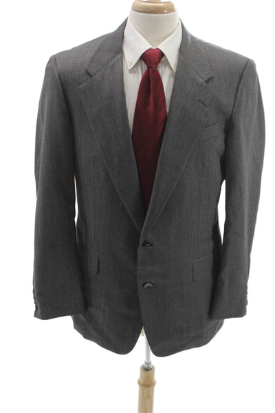 Hickey Freeman Mens Gray Herringbone Wool Blazer Size 40
