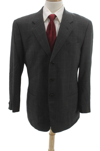Armani Collezioni Mens Wool Plaid Blazer Gray Size 42