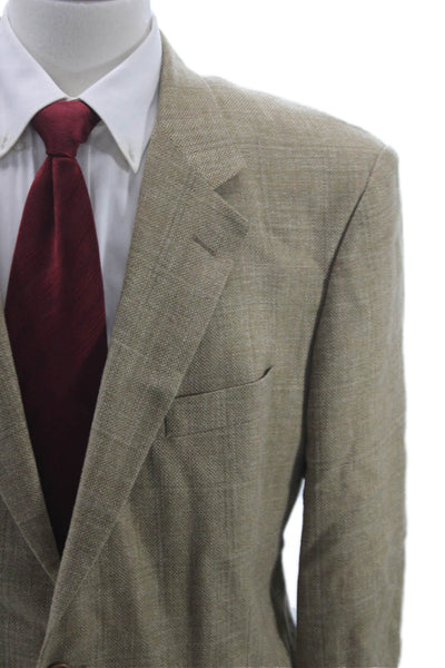 Brooks Brothers Mens Blazer Beige Linen Check Size 48