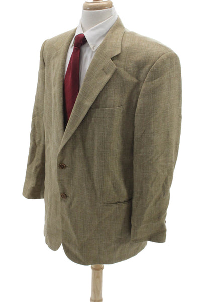Brooks Brothers Mens Blazer Beige Linen Check Size 48