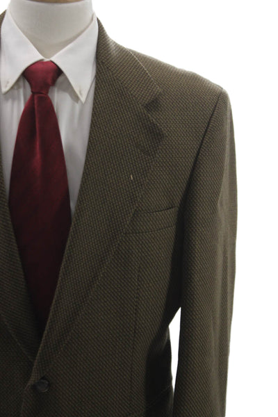 City Casual By Haggar Mens Brown Wool Houndstooth Blazer Size 42