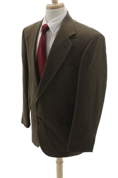 City Casual By Haggar Mens Brown Wool Houndstooth Blazer Size 42