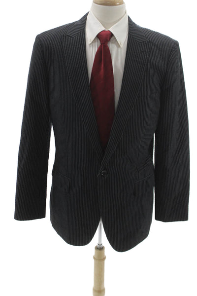 Calibrate Mens Black Striped Cotton Blazer Size 42