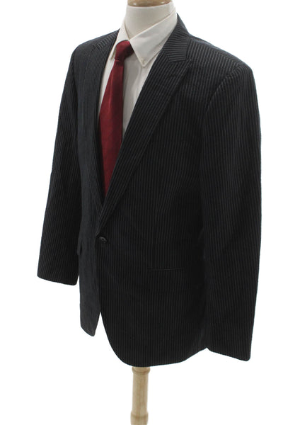 Calibrate Mens Black Striped Cotton Blazer Size 42