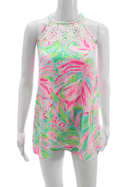 Lilly Pulitzer Childrens Girls Crochet Detail Neck Tank Dress Pink Green Size 10