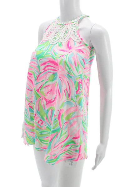Lilly Pulitzer Childrens Girls Crochet Detail Neck Tank Dress Pink Green Size 10