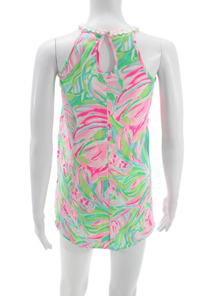 Lilly Pulitzer Childrens Girls Crochet Detail Neck Tank Dress Pink Green Size 10