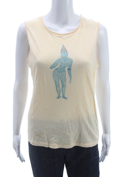 Velvet Womens Basic Sleeveless Tank Beige 100% Cotton Round Neck Size L