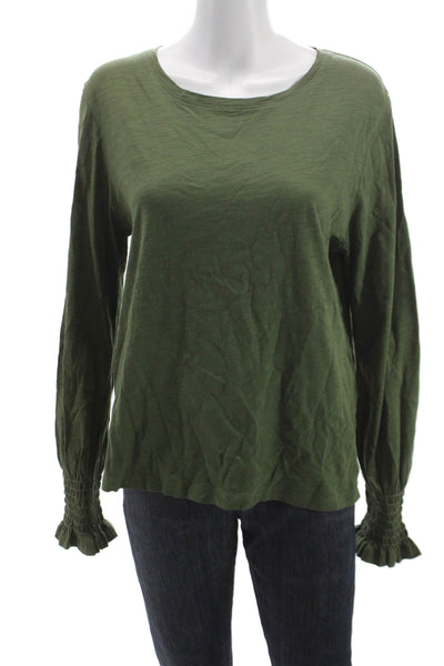 Lisa Todd Women Basic Green Cotton Crew Neck Long Sleeve T-Shirt Size L