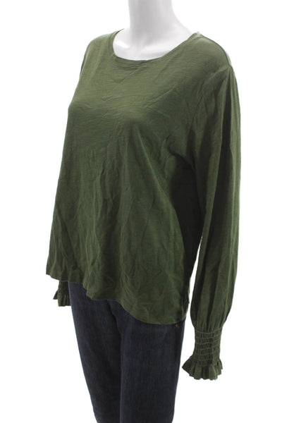 Lisa Todd Women Basic Green Cotton Crew Neck Long Sleeve T-Shirt Size L