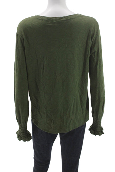 Lisa Todd Women Basic Green Cotton Crew Neck Long Sleeve T-Shirt Size L
