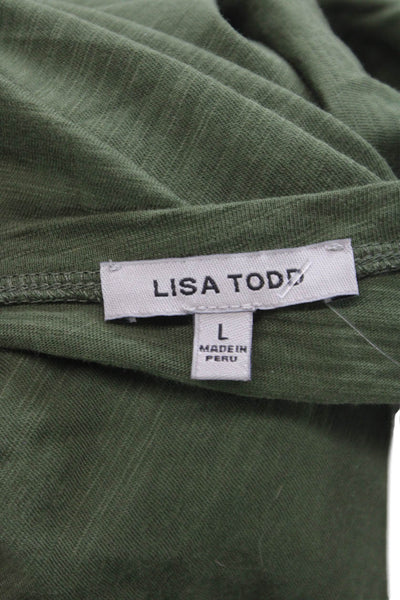 Lisa Todd Women Basic Green Cotton Crew Neck Long Sleeve T-Shirt Size L