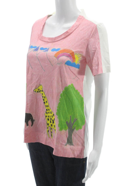 Marni Womens Graphic Pink T-Shirt Cotton Blend Short Sleeve Size M