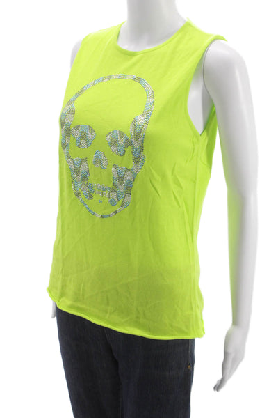Lucien Pellat-Finet Women Skull Cotton Sleeveless Tank Green Size L