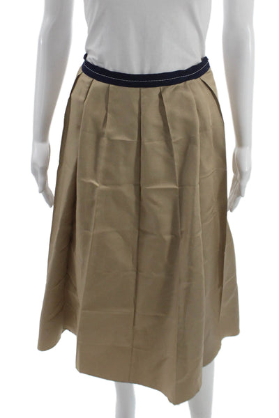 Marni Women Pleated Knee Length Beige Polyester Blend Skirt Size 46