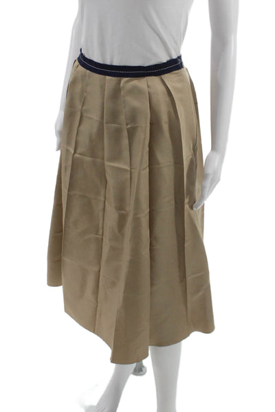 Marni Women Pleated Knee Length Beige Polyester Blend Skirt Size 46