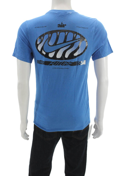 Nike Mens Blue Cotton Graphic Crew Neck Basic T-Shirt Short Sleeve Size S