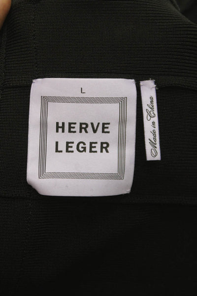 Herve Leger Women Black Bodycon Dress Rayon Zip V Neck Sleeveless Size L
