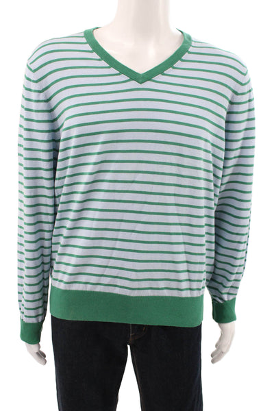 Jack Spade Mens Pullover V-Neck Striped Green 100% Cotton Long Sleeve Size XL