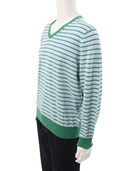 Jack Spade Mens Pullover V-Neck Striped Green 100% Cotton Long Sleeve Size XL