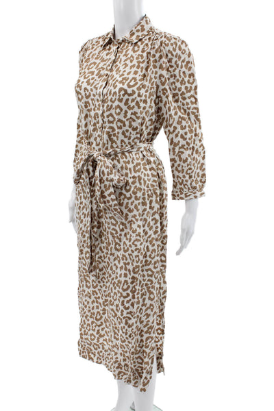 J Crew Womens Shirt Dress White Animal Print Collared Long Sleeve Cupro Size 4