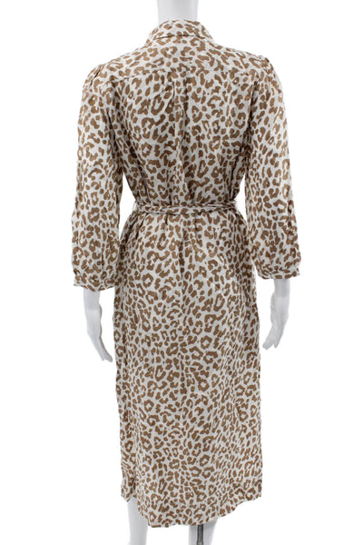 J Crew Womens Shirt Dress White Animal Print Collared Long Sleeve Cupro Size 4