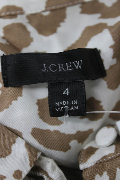 J Crew Womens Shirt Dress White Animal Print Collared Long Sleeve Cupro Size 4