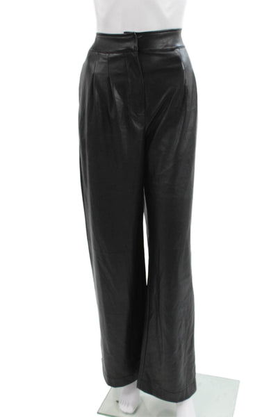 Elie Tahari Womens Dress Pants Faux Leather Black Button Size 4