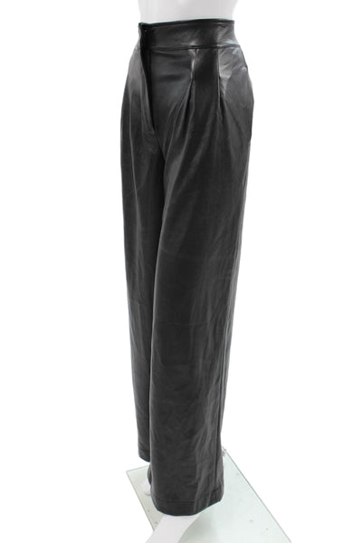 Elie Tahari Womens Dress Pants Faux Leather Black Button Size 4