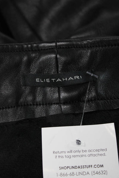 Elie Tahari Womens Dress Pants Faux Leather Black Button Size 4