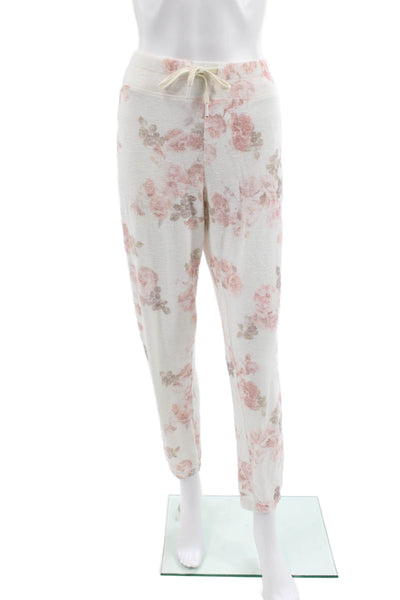 Z Supply Womens Floral Rayon Jogger Lounge Pants White Drawstring Size M