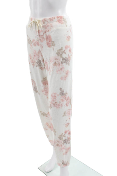 Z Supply Womens Floral Rayon Jogger Lounge Pants White Drawstring Size M