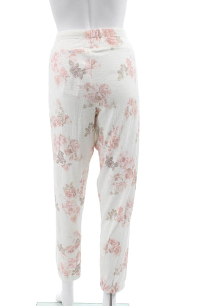 Z Supply Womens Floral Rayon Jogger Lounge Pants White Drawstring Size M