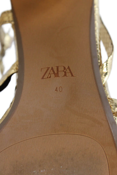 Zara Womens Metallic Strappy Slingback Sandals Gold Size 40 10