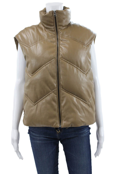 Zara Women Puffer Jacket Beige Polyurethane Sleeveless Zip Size XS