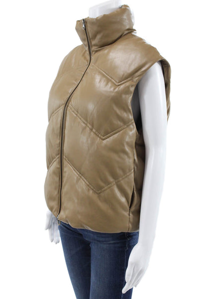 Zara Women Puffer Jacket Beige Polyurethane Sleeveless Zip Size XS