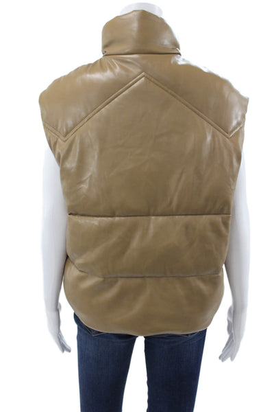 Zara Women Puffer Jacket Beige Polyurethane Sleeveless Zip Size XS