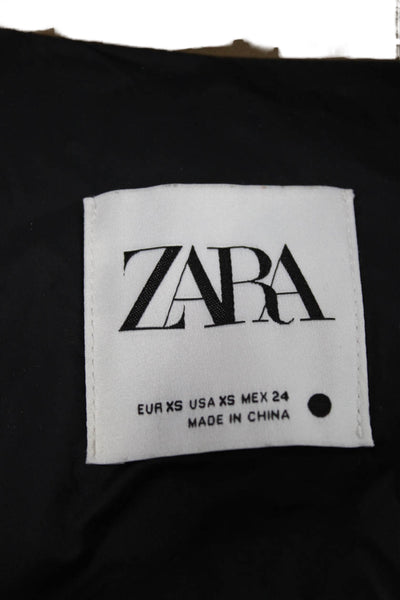 Zara Women Puffer Jacket Beige Polyurethane Sleeveless Zip Size XS