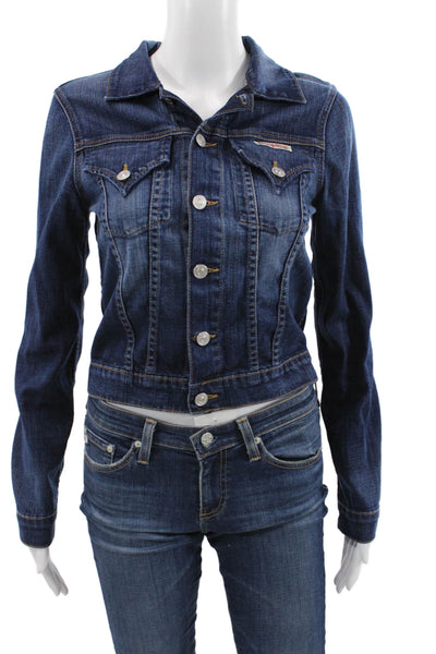 Hudson Womens Basic Denim Button Long Sleeve Jacket Solid Blue Size S