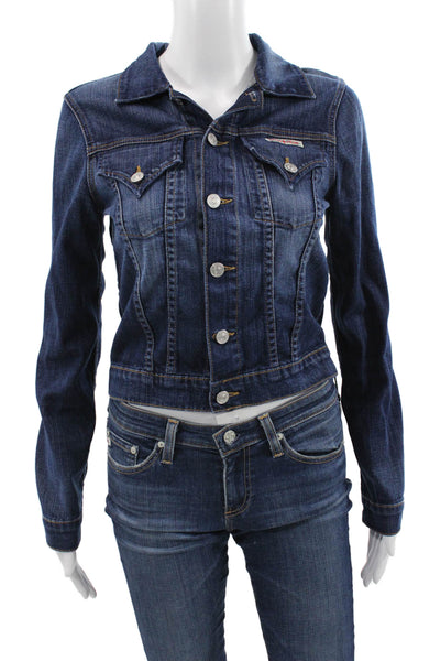 Hudson Womens Basic Denim Button Long Sleeve Jacket Solid Blue Size S