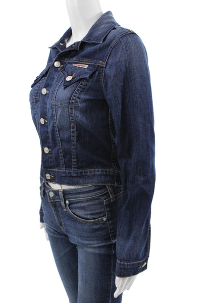 Hudson Womens Basic Denim Button Long Sleeve Jacket Solid Blue Size S