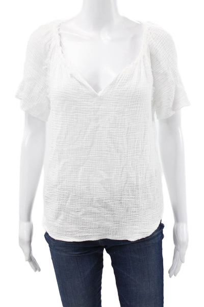 Red Haute Women Basic White Crinkle V-Neck Short Sleeve Blouse Size S