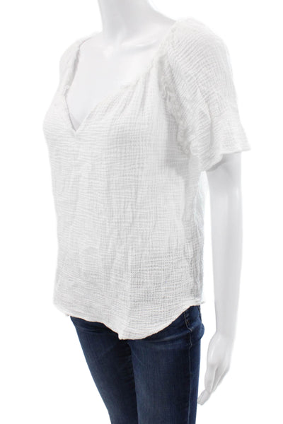 Red Haute Women Basic White Crinkle V-Neck Short Sleeve Blouse Size S