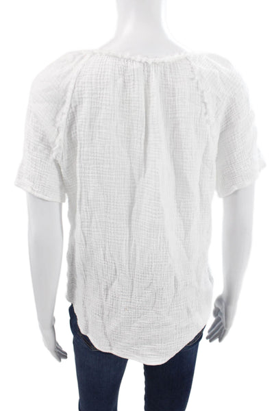 Red Haute Women Basic White Crinkle V-Neck Short Sleeve Blouse Size S